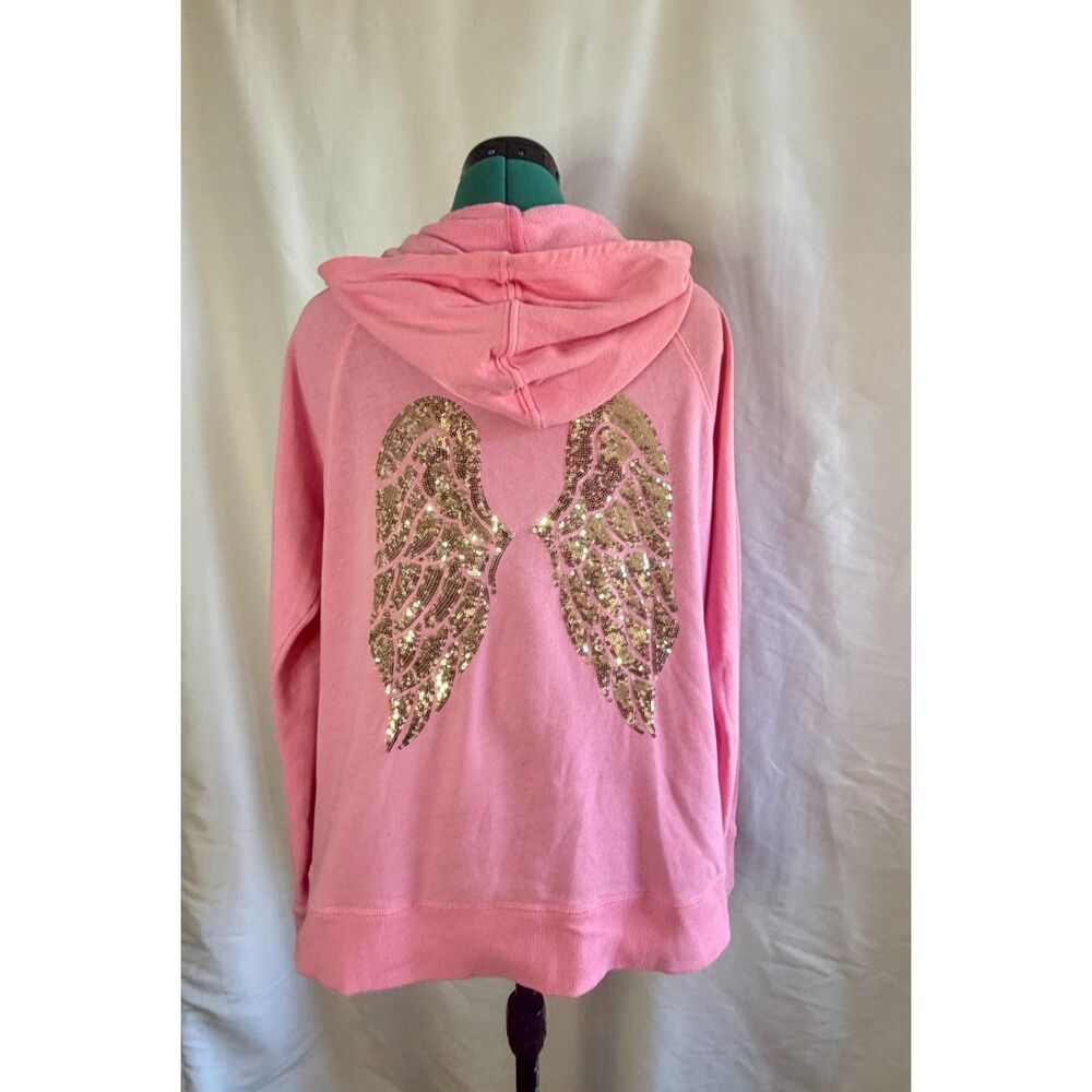 RARE Y2K Victoria's Secret pink hoodie with gold sequin angel wings
